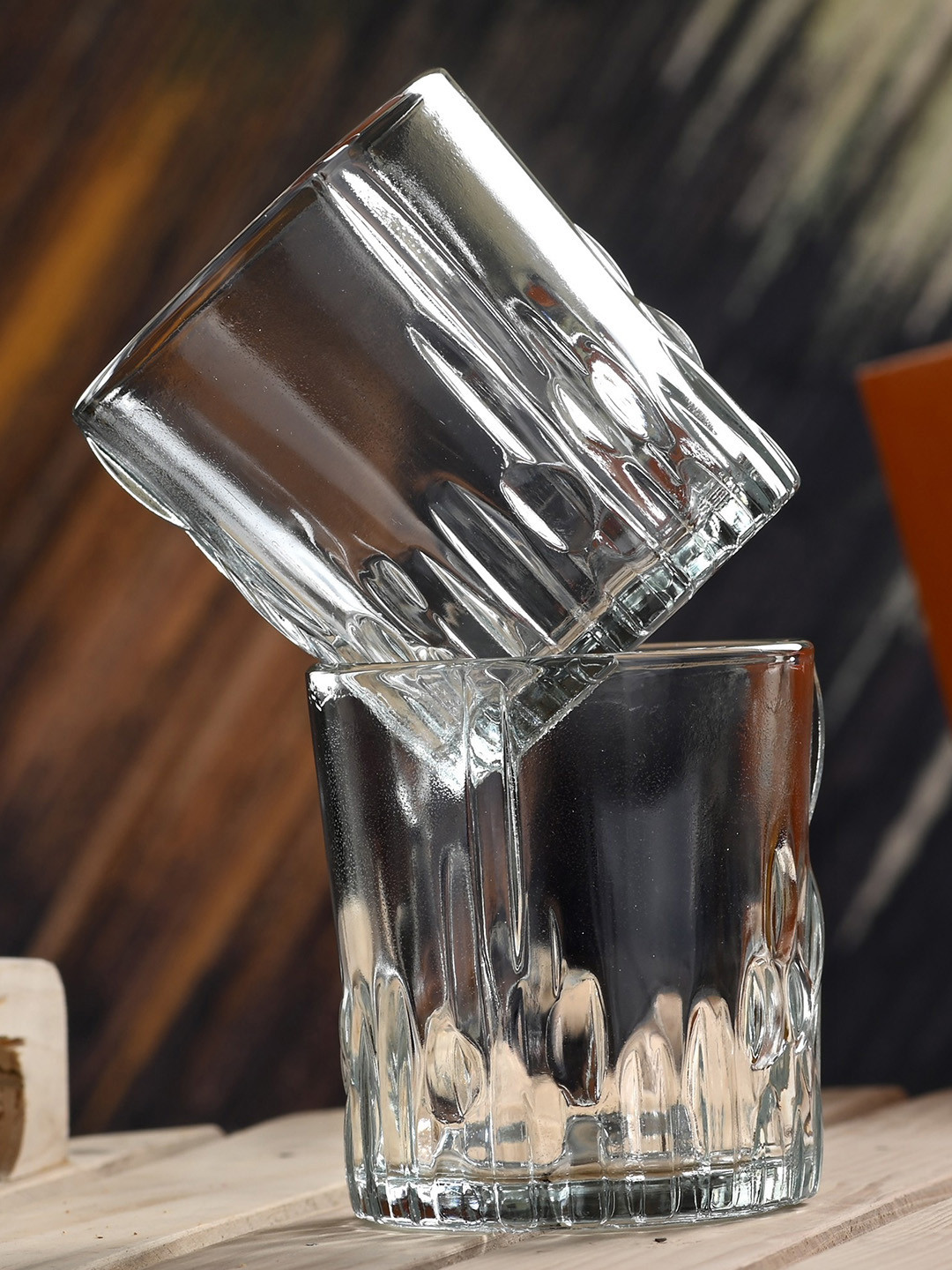 

1ST TIME Transparent 3Pcs Textured Glass Dishwasher Safe Whisky Glasses 200ml Each