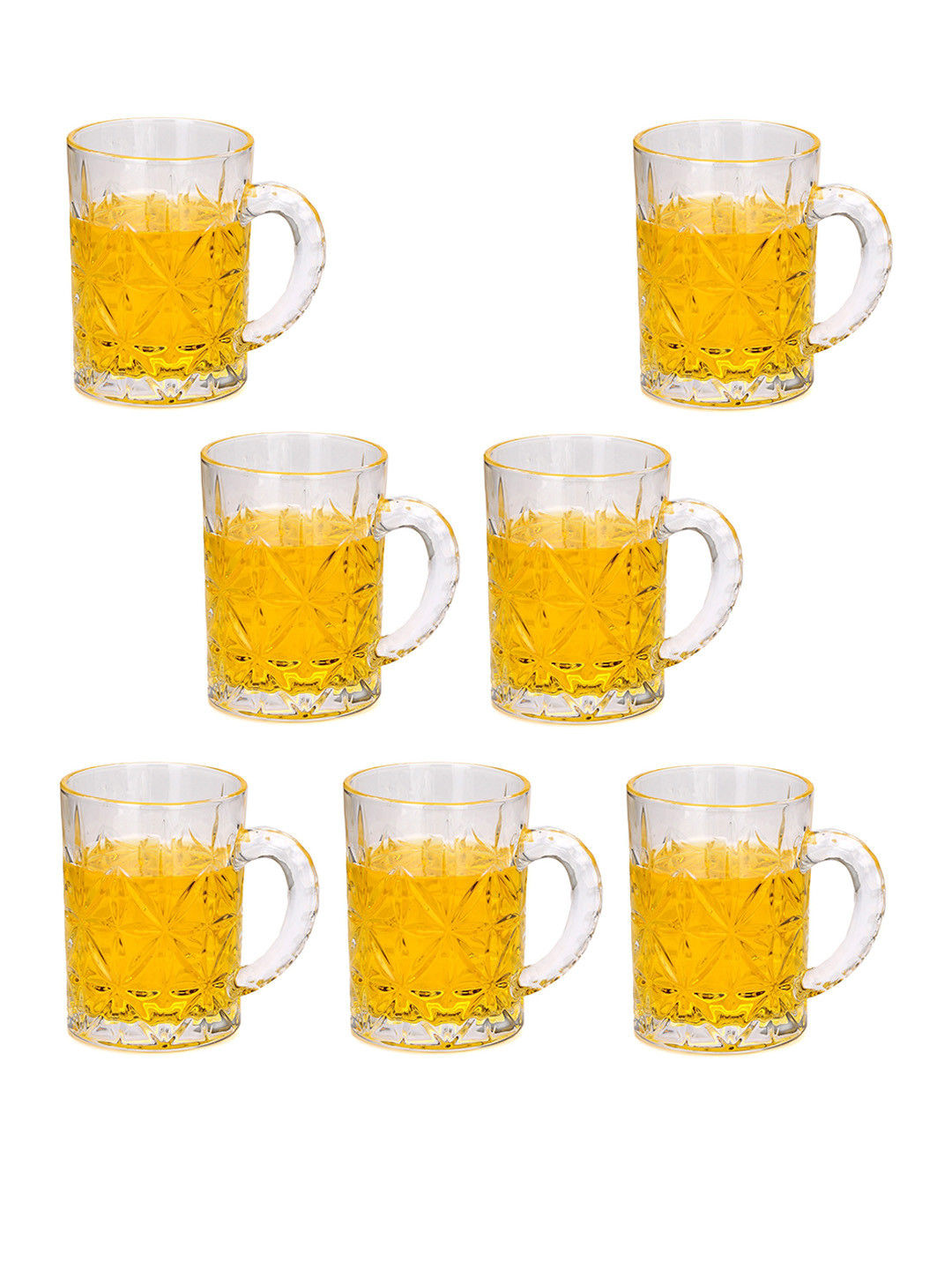 

1ST TIME Transparent 7Pcs Textured Glass Dishwasher Safe Beer Mugs 450ml Each