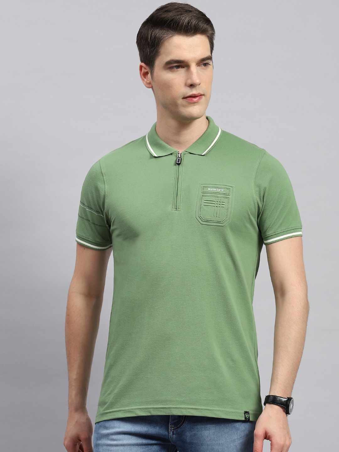 

Monte Carlo Polo Collar Cotton T-shirt, Green