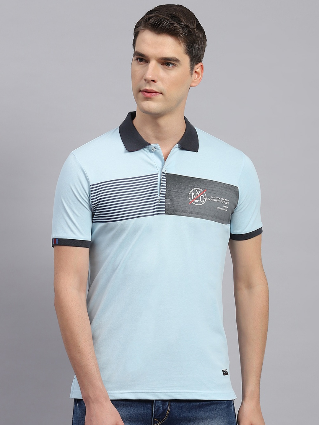 

Monte Carlo Graphic Printed Polo Collar Cotton T-shirt, Blue