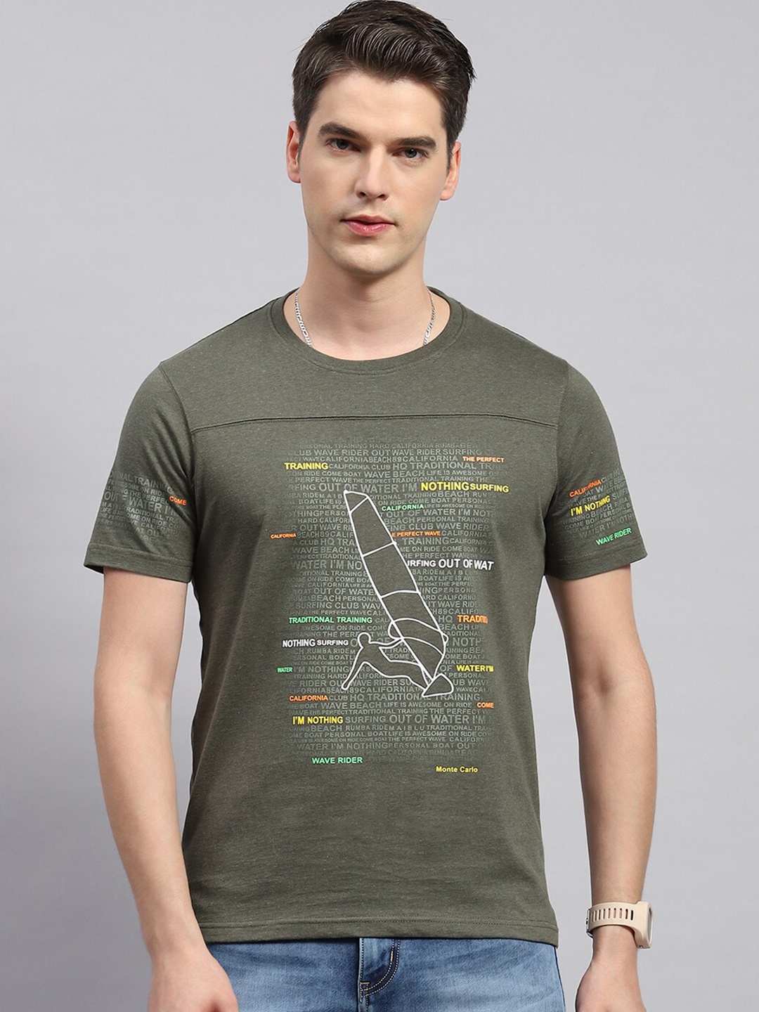 

Monte Carlo Typography Printed Cotton T-shirt, Green