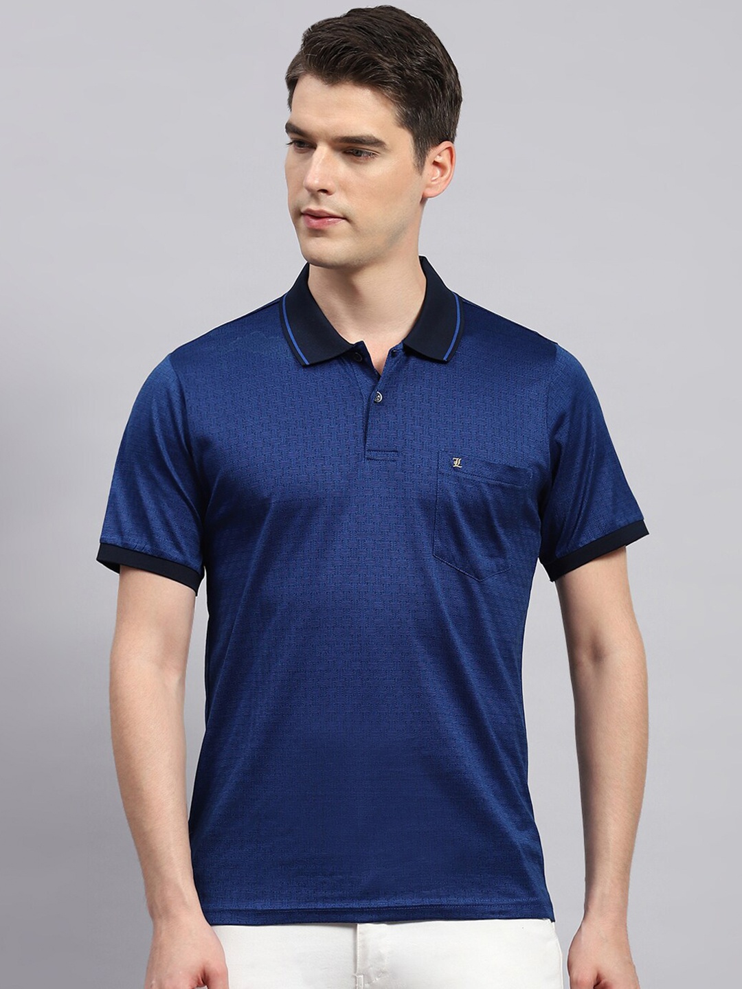 

Monte Carlo Self Designed Polo Collar Cotton Casual T-shirt, Blue