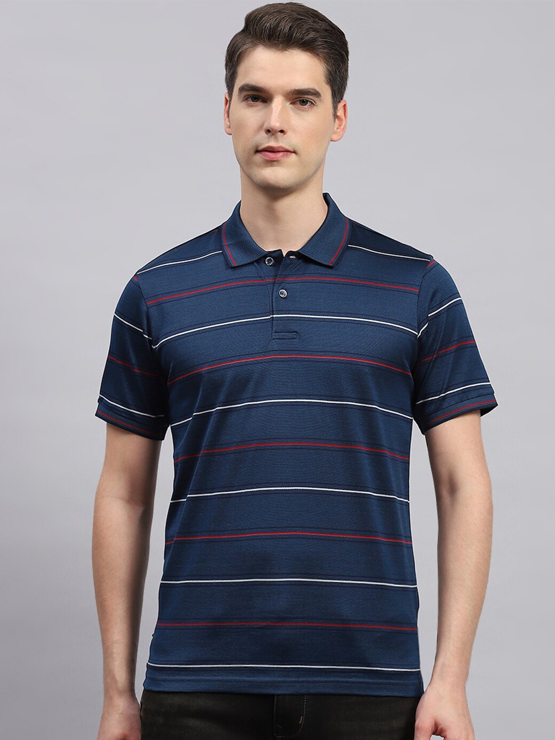 

Monte Carlo Striped Polo Collar Cotton Casual T-shirt, Blue