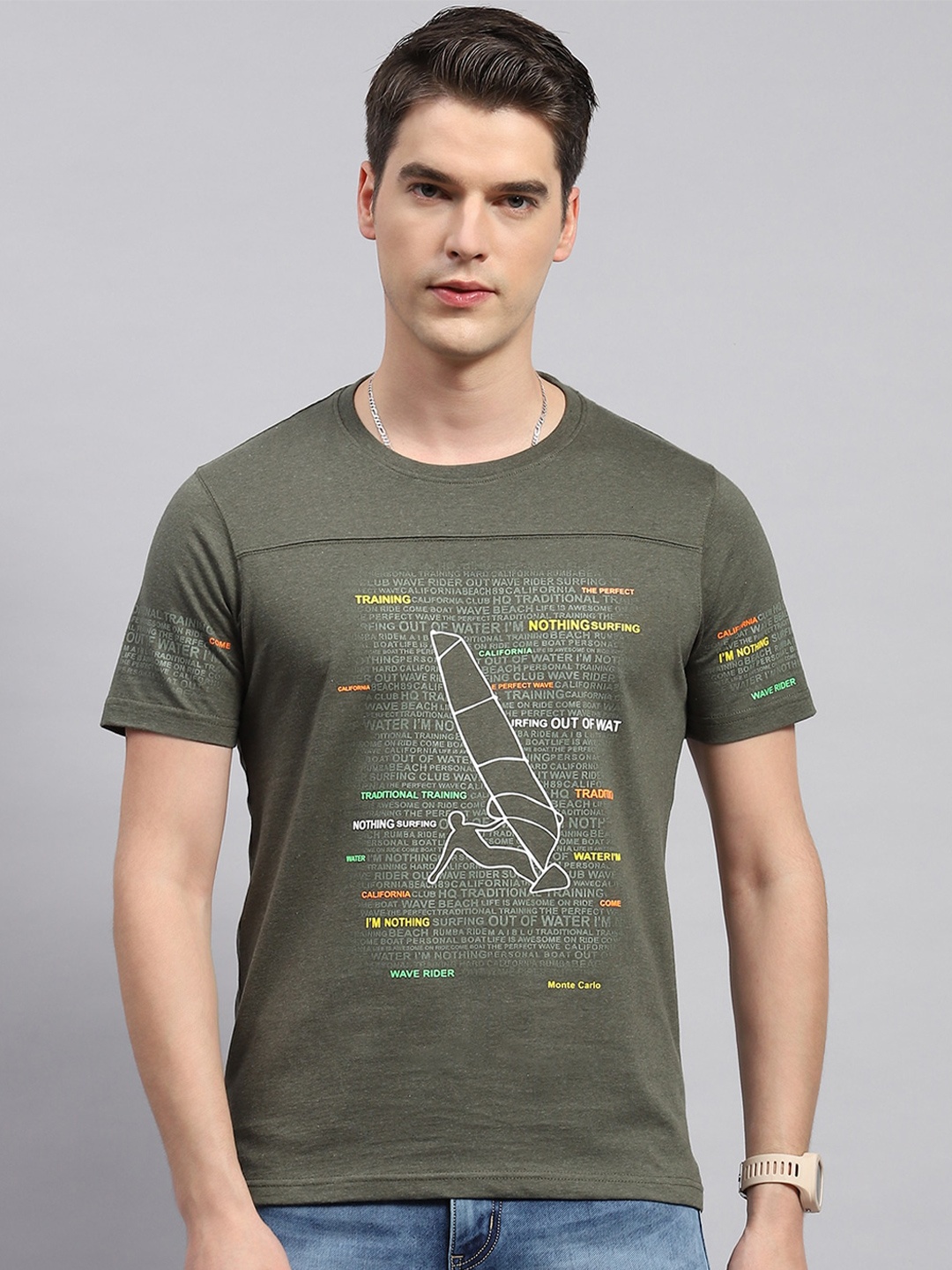 Monte Carlo Typography Printed Cotton T-shirt, Green