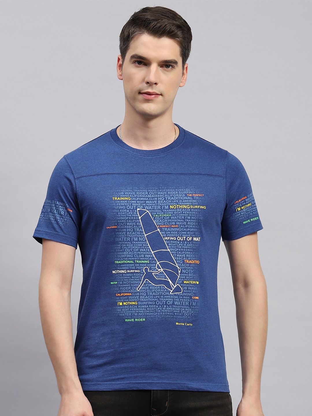 

Monte Carlo Typography Printed Cotton T-shirt, Blue