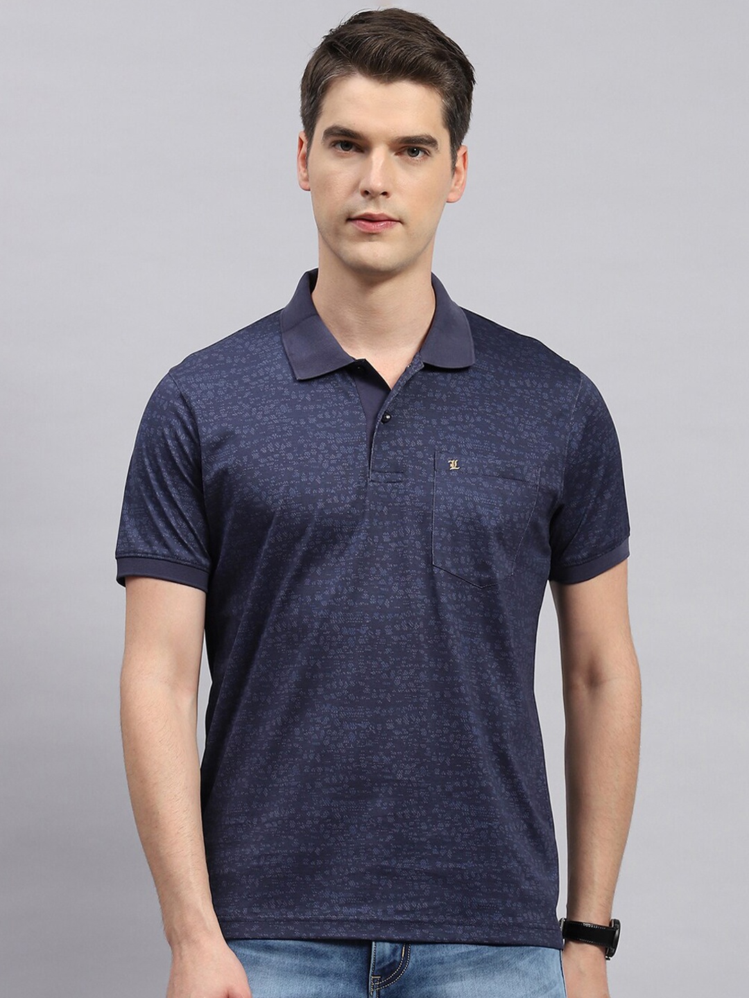 

Monte Carlo Abstract Printed Polo Collar Cotton T-shirt, Blue