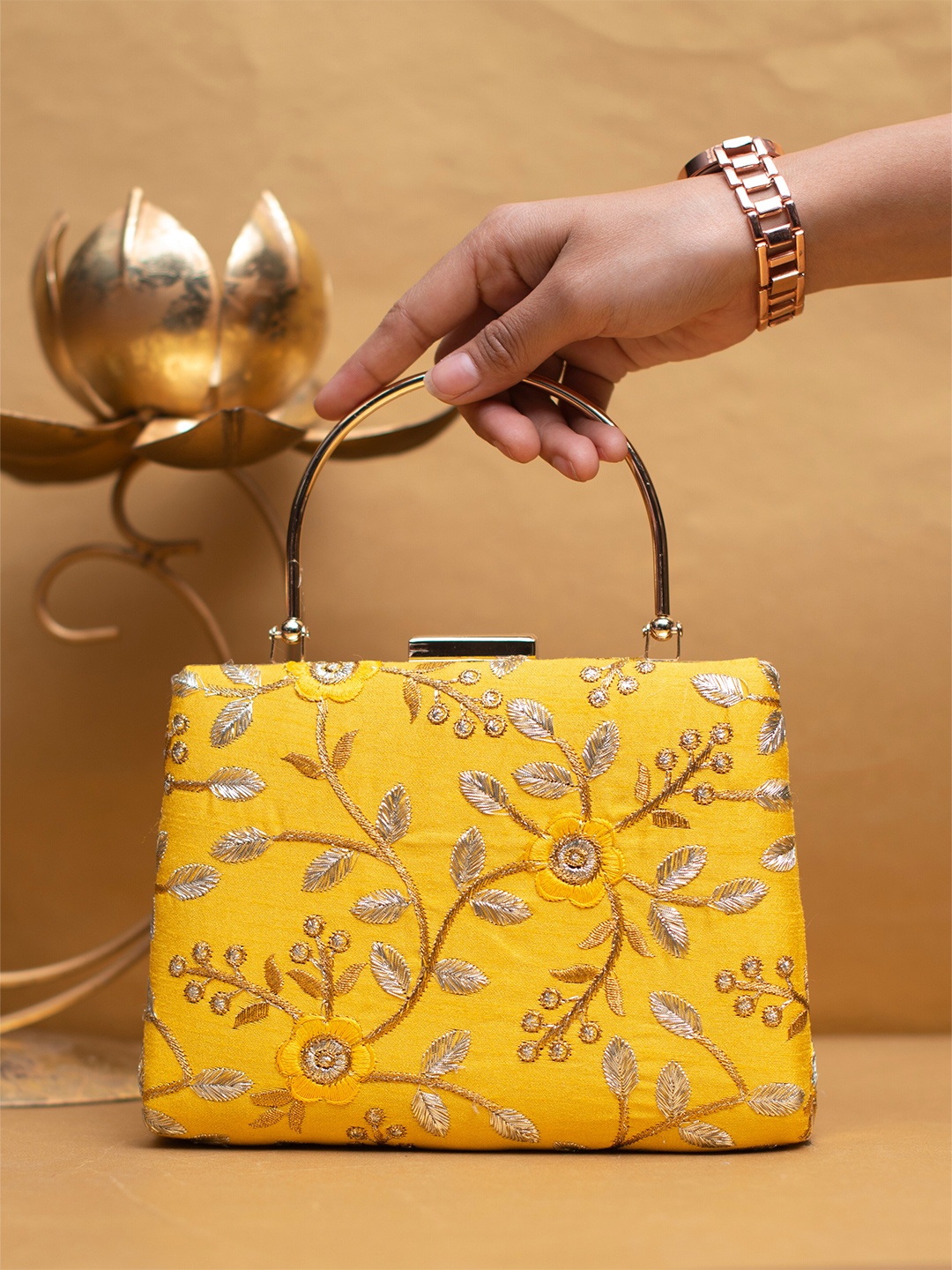 

ARTKLIM Embroidered Box Clutch, Yellow