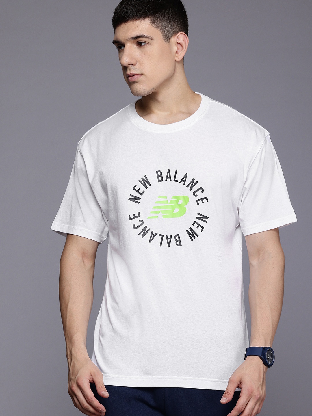 

New Balance Typography Printed Drop-Shoulder Sleeves Relaxed T-shirt, White