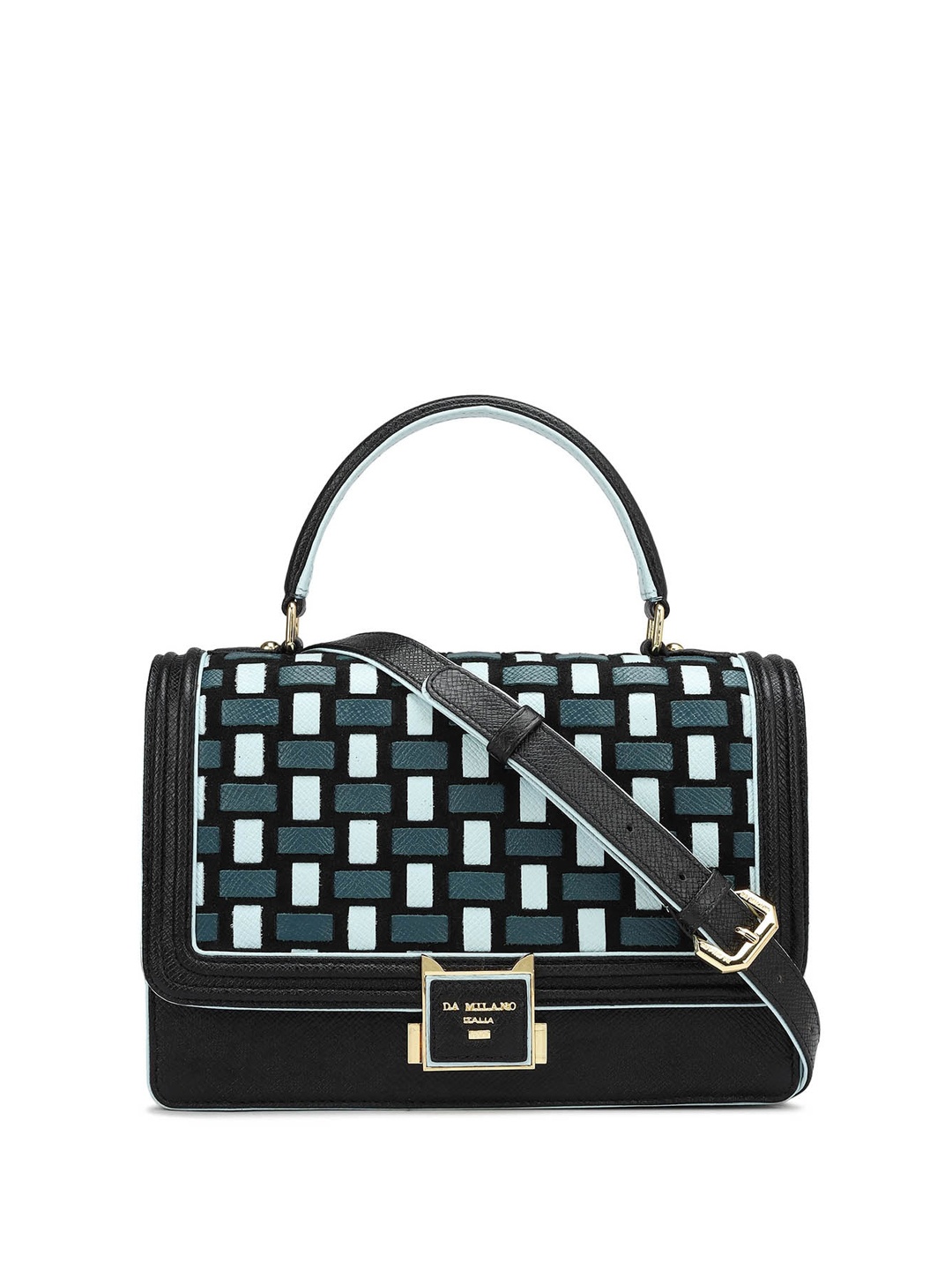 

Da Milano Geometric Printed Leather Oversized Structured Satchel, Black