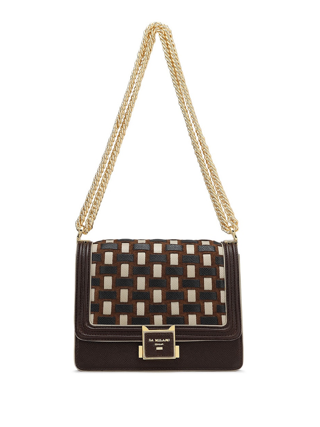 

Da Milano Textured Leather Structured Sling Bag, Brown