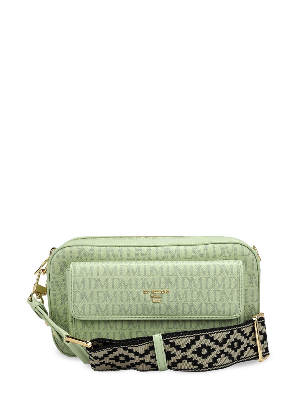

Da Milano Typography Printed Leather Miniature Sling, Green