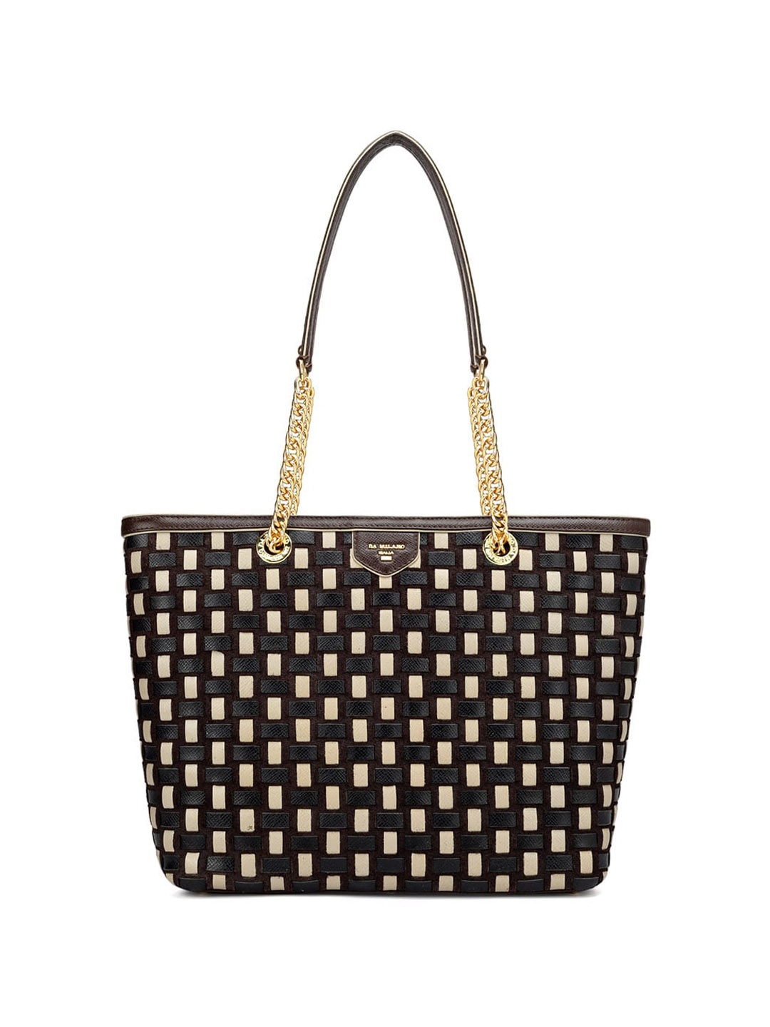 

Da Milano Geometric Printed Leather Oversized Shoulder Bag, Brown