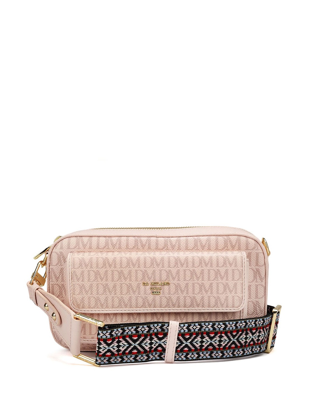 

Da Milano Typography Textured Leather Structured Sling Bag, Pink