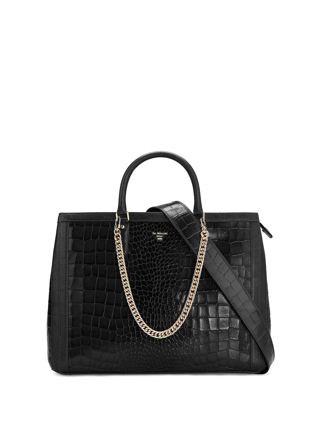 

Da Milano Textured Leather Shopper Handheld Bag with Quilted, Black