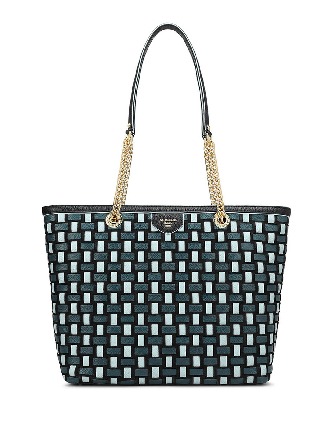 

Da Milano Geometric Textured Leather Oversized Structured Shoulder Bag, Black