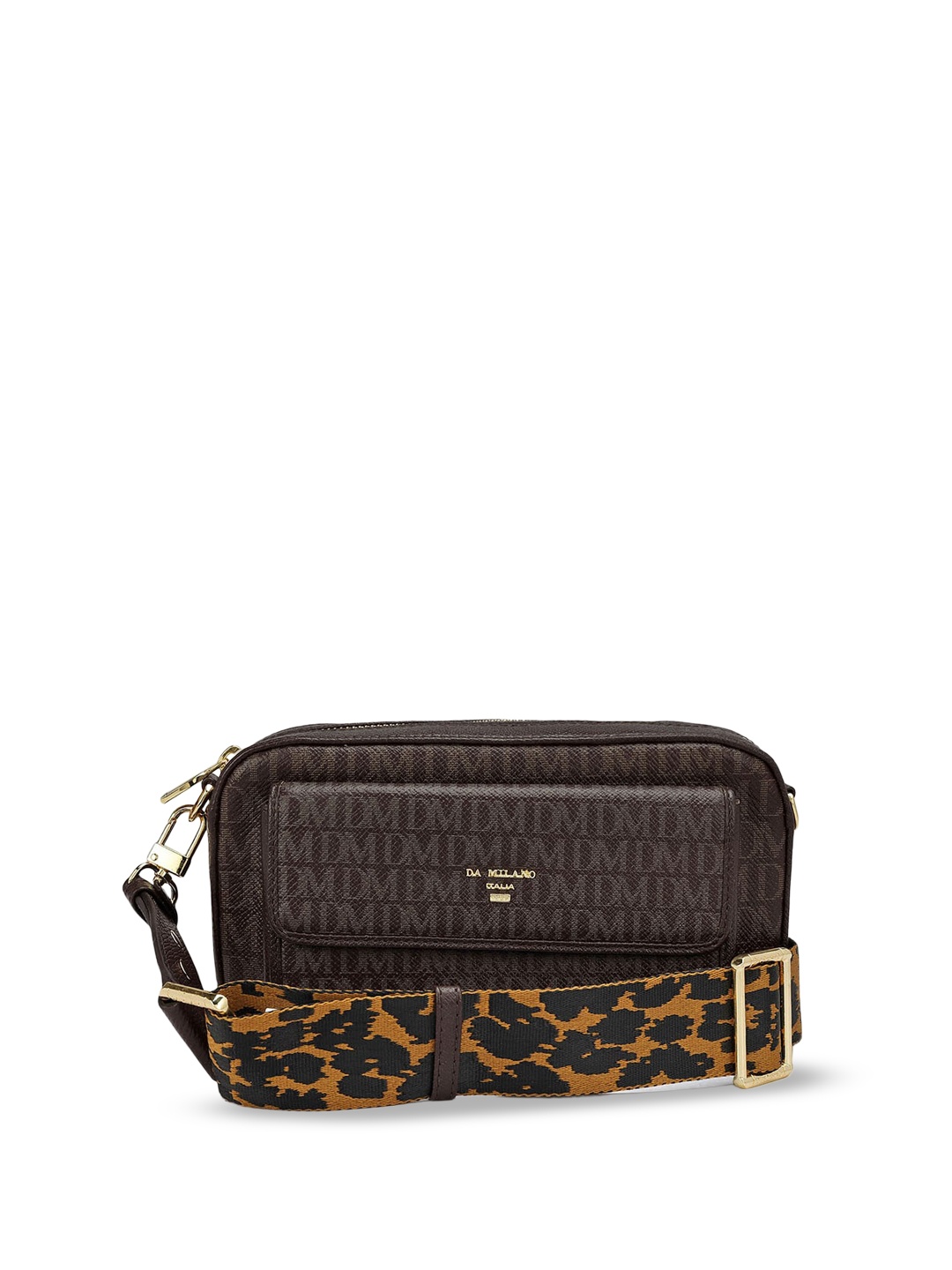 

Da Milano Printed Leather Structured Sling Bag, Brown