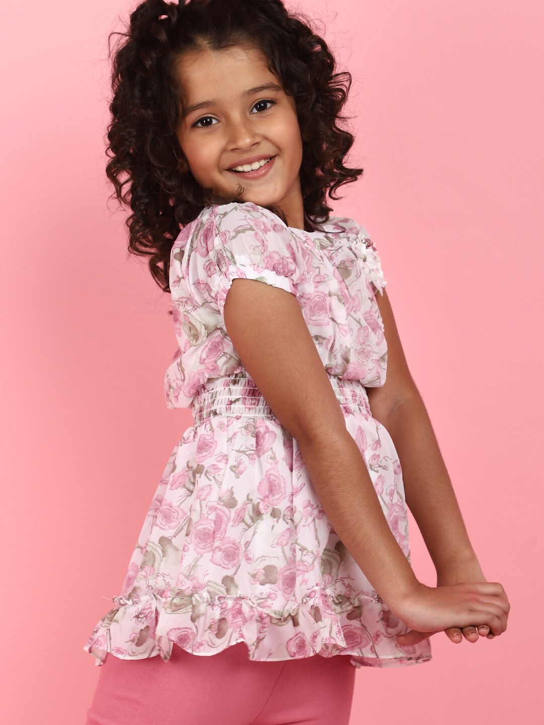 

V-Mart Girls Printed Top with Leggings, White