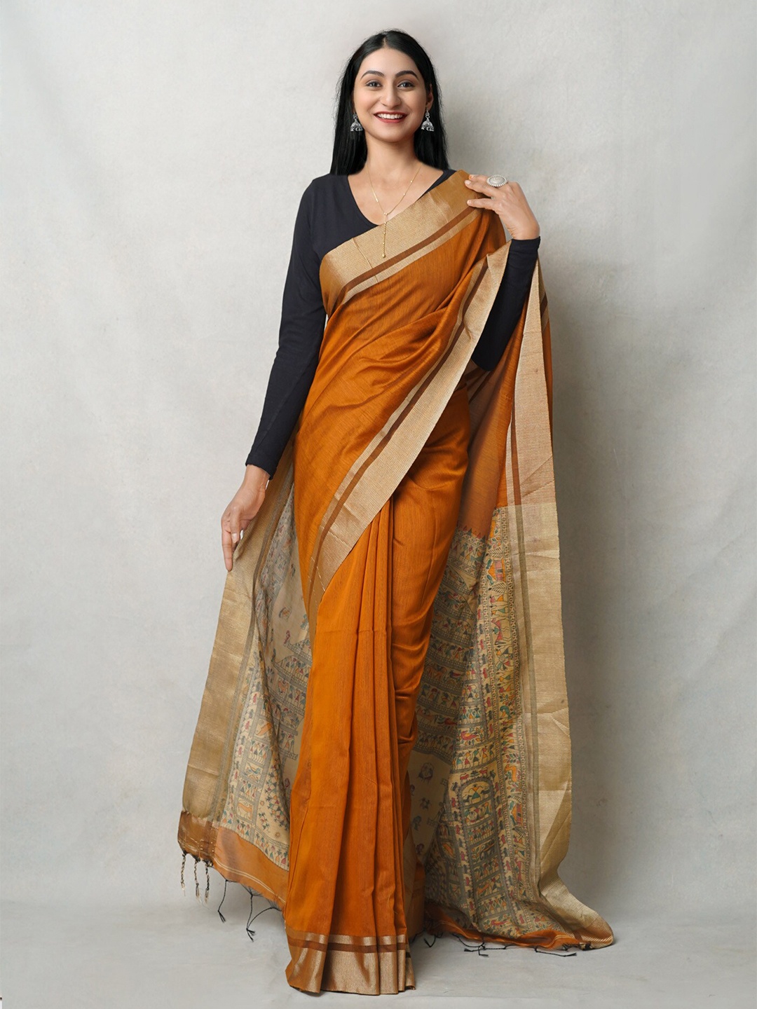 

Unnati Silks Silk Cotton Block Printed Saree, Yellow