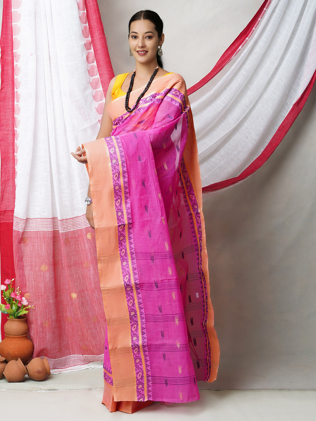 

Unnati Silks Woven Design Pure Cotton Jamdani Saree, Pink