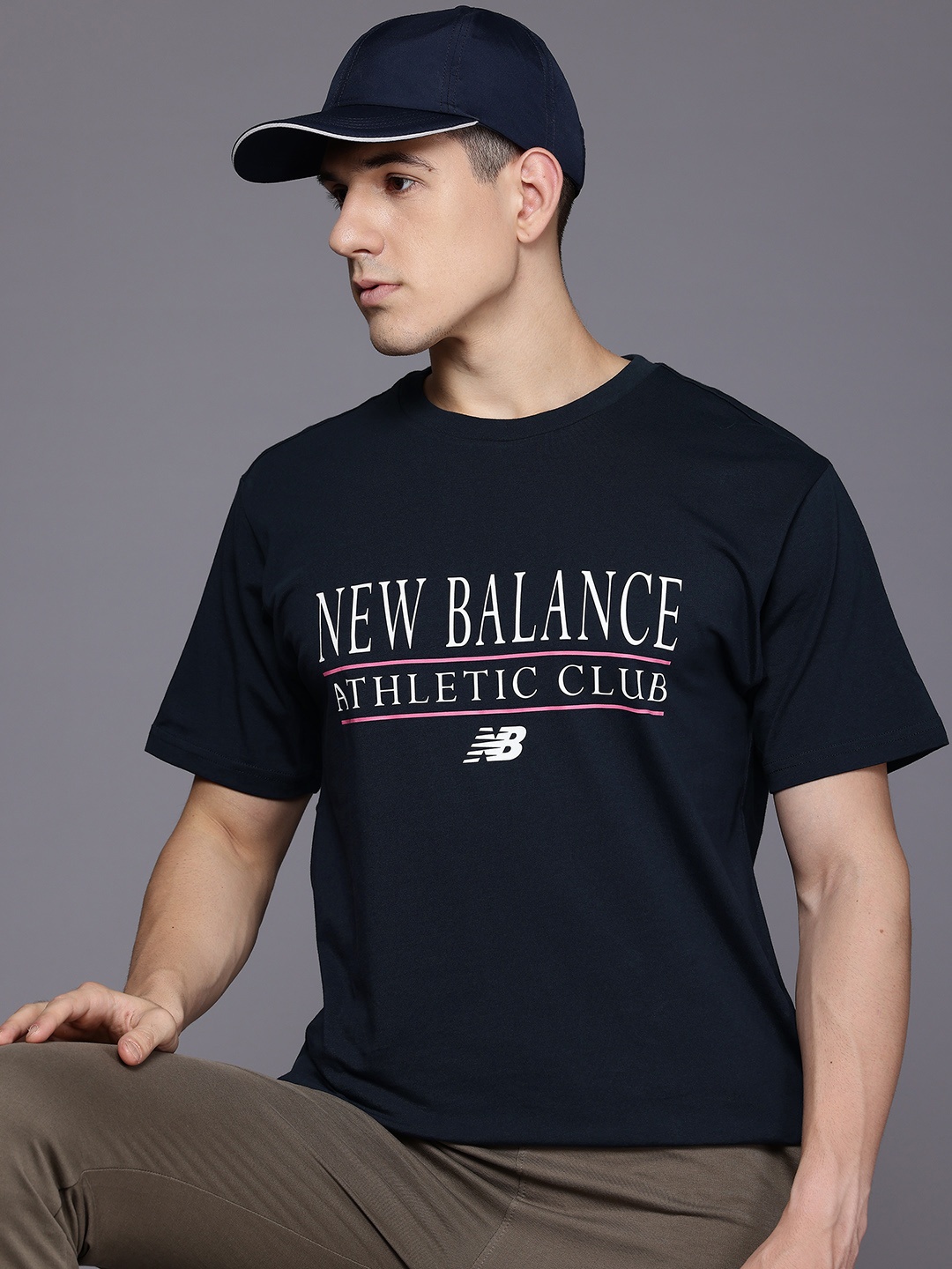 

New Balance Brand Logo Printed Pure Cotton T-shirt, Navy blue