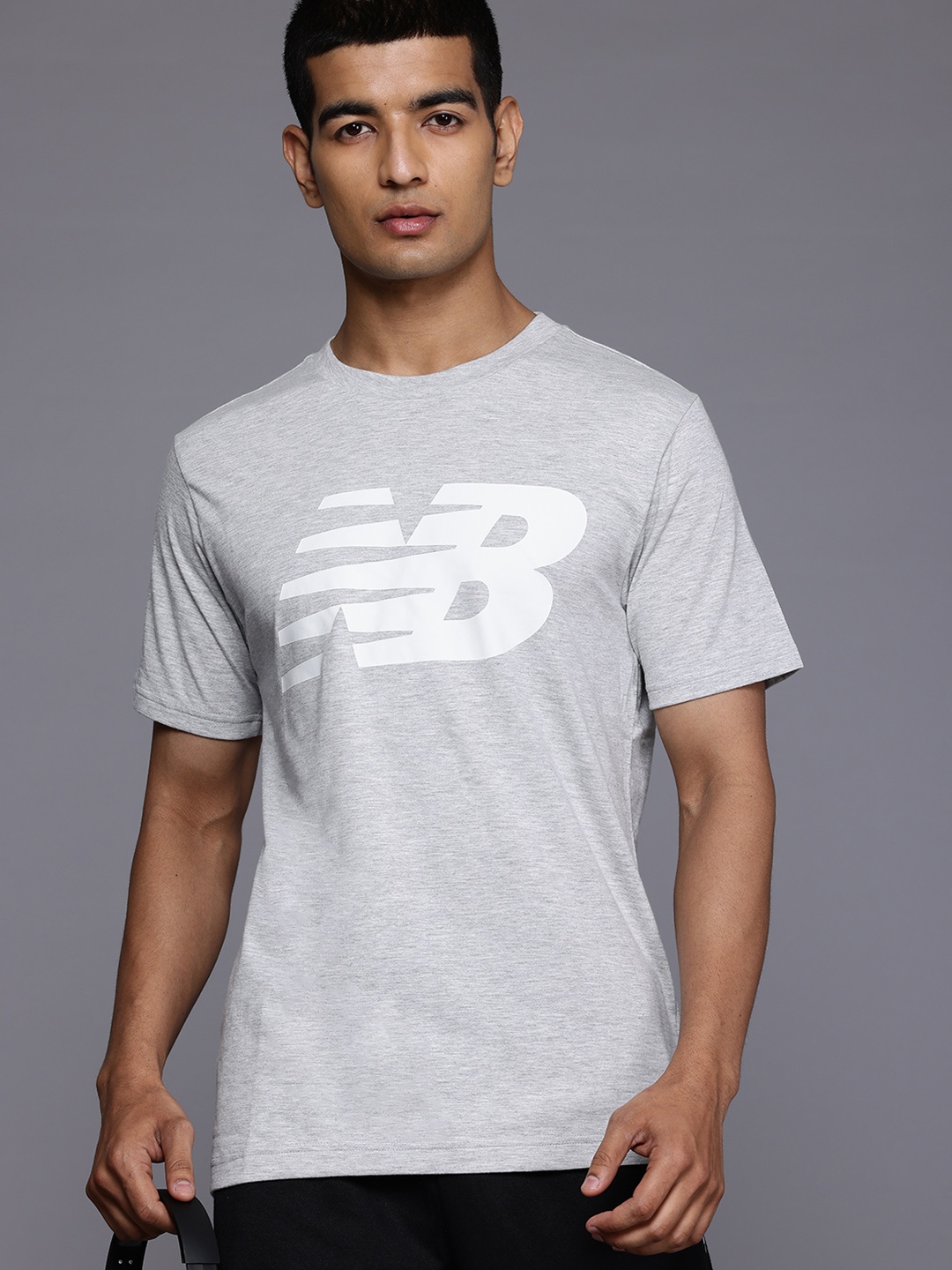 

New Balance Men Brand Logo Printed T-shirt, Grey melange