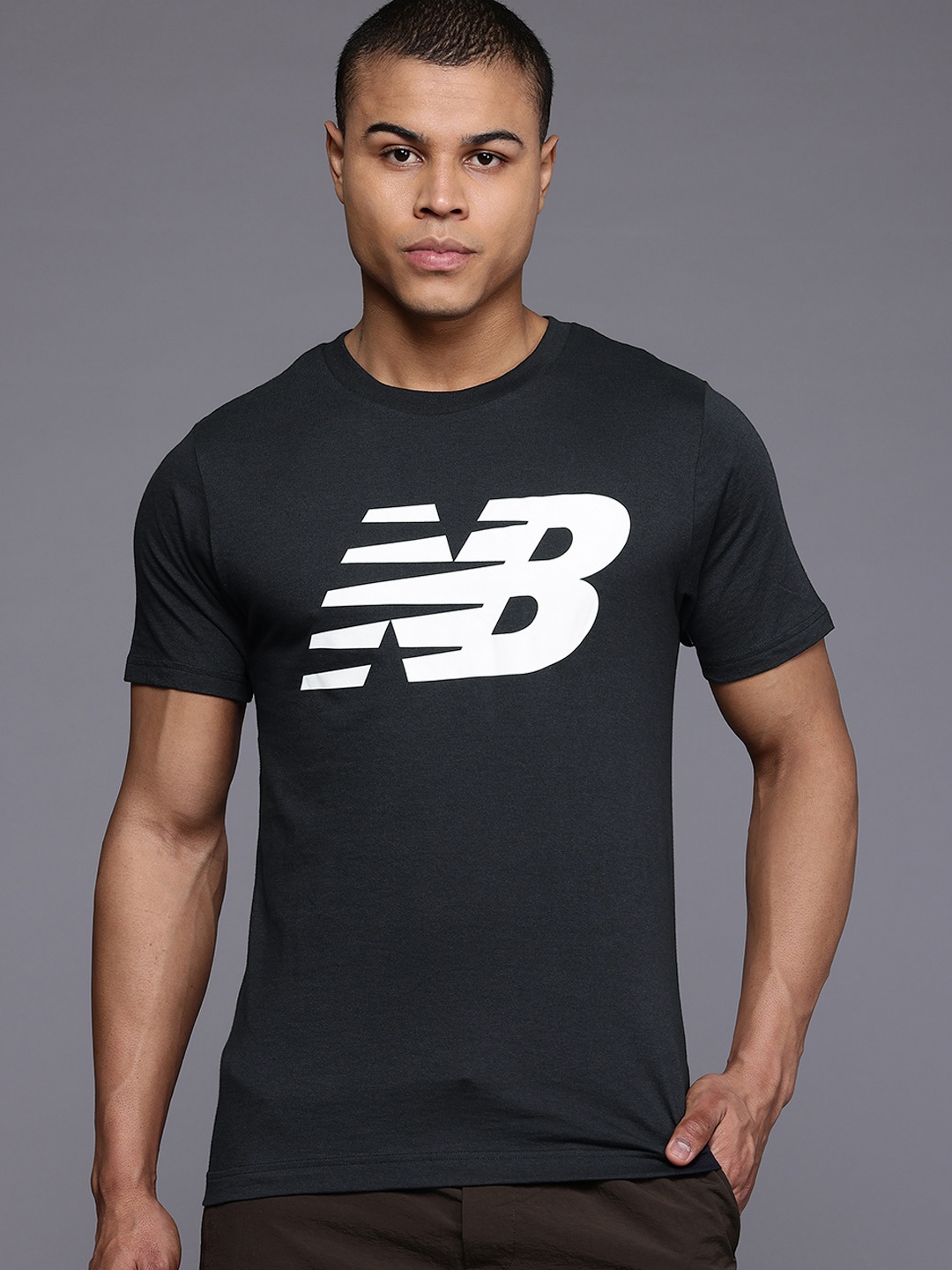 

New Balance Brand Logo Printed Pure Cotton T-shirt, Black