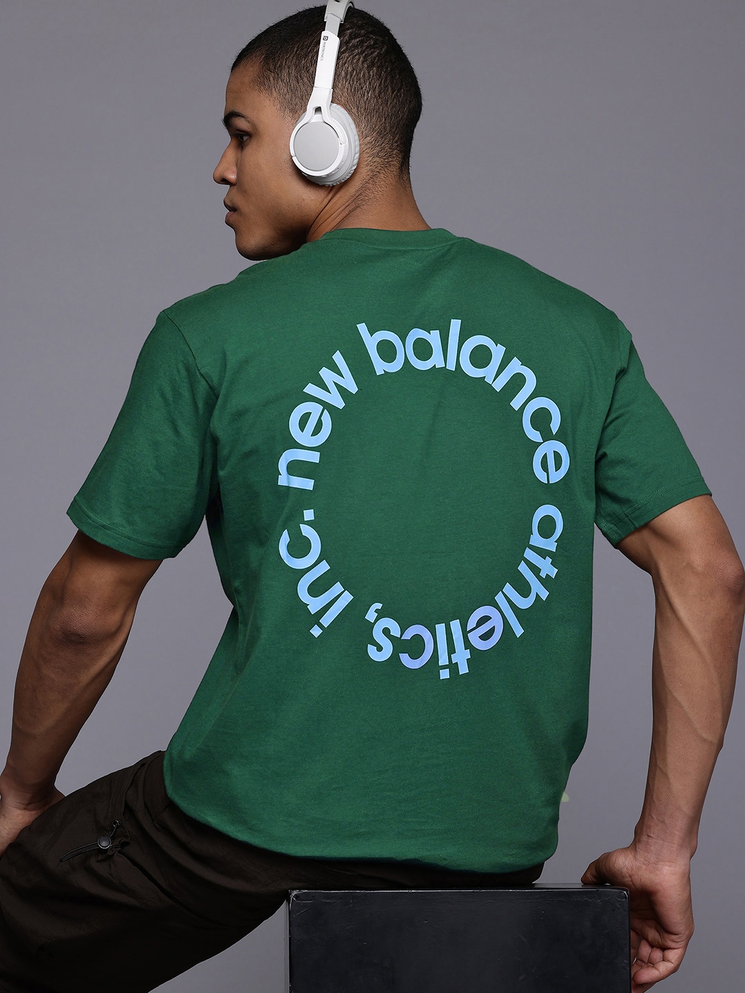 

New Balance Typography Printed Drop-Shoulder Sleeves Pure Cotton T-shirt, Green