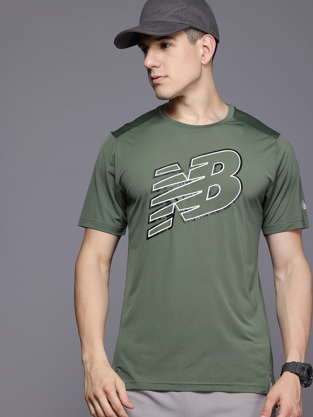 

New Balance Brand Logo Printed Ultra-fast drying Running T-shirt, Olive