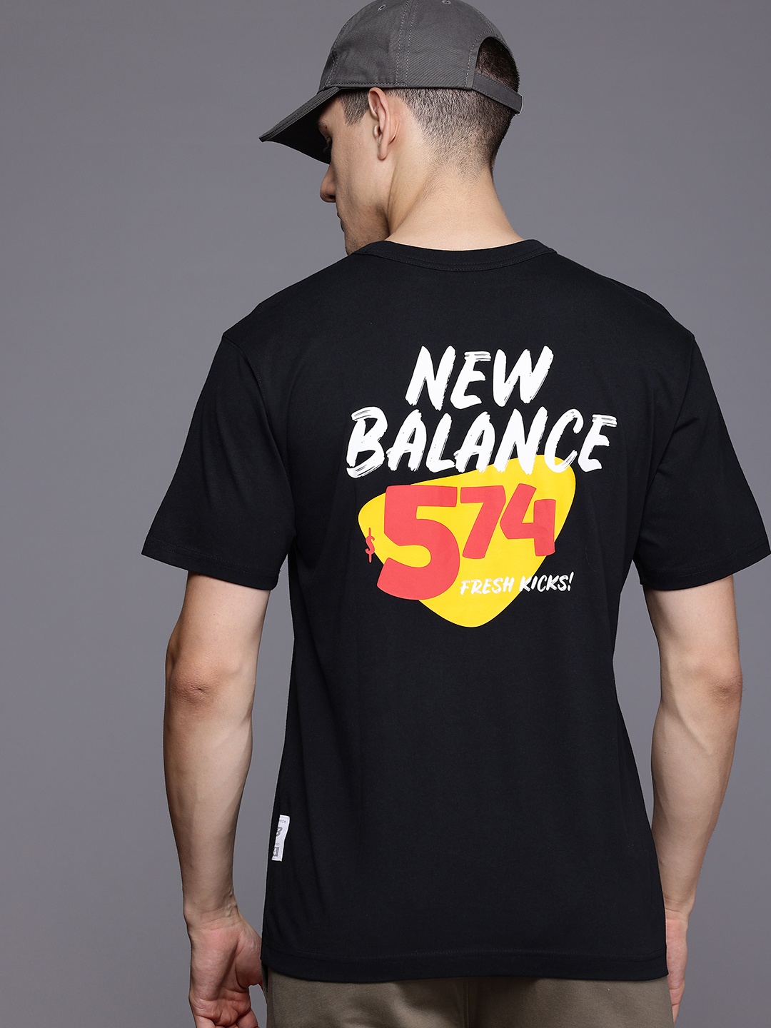 

New Balance Typography Printed Drop-Shoulder Sleeves Pure Cotton Relaxed T-shirt, Black