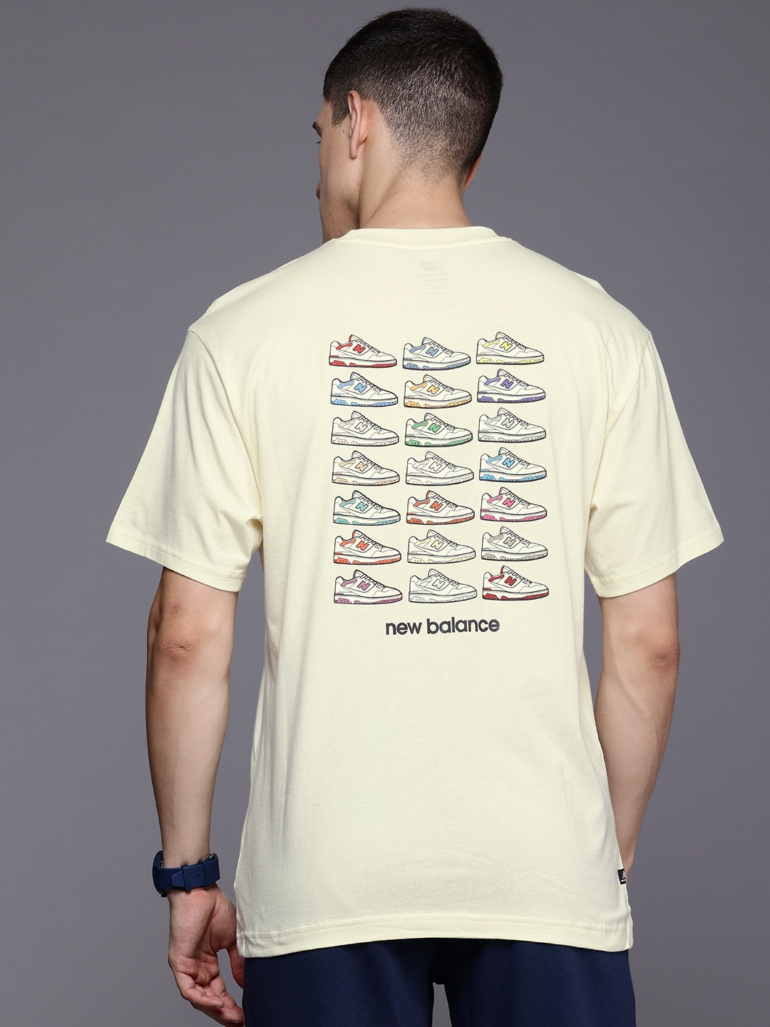 

New Balance Printed Drop-Shoulder Sleeves Pure Cotton T-shirt, Yellow