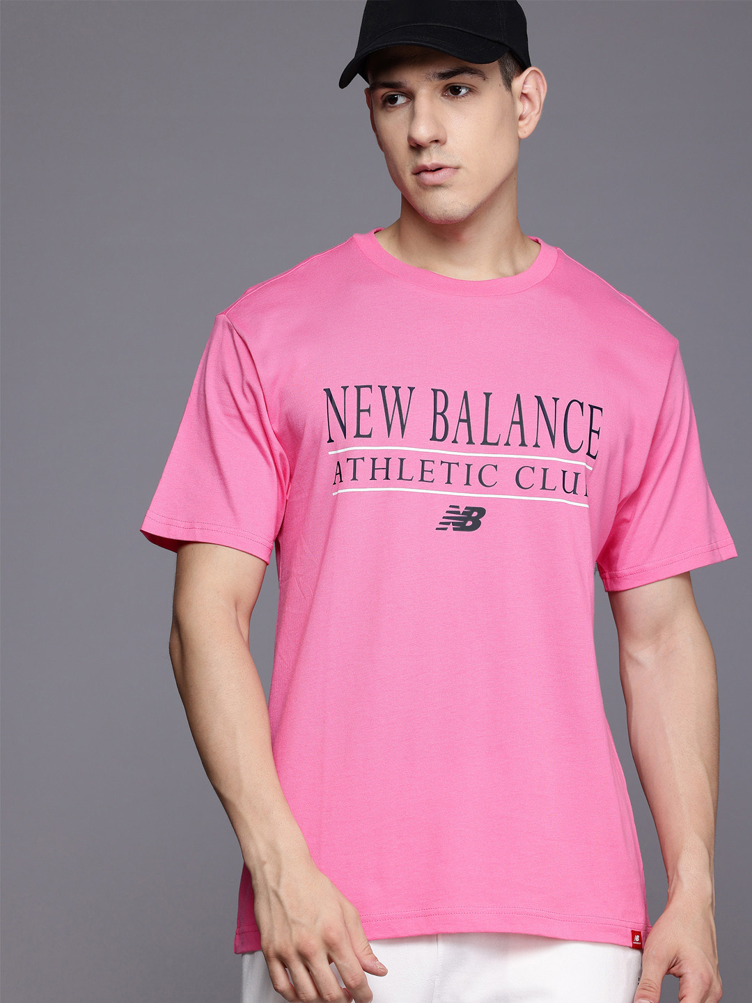 

New Balance Printed Drop-Shoulder Sleeves Pure Cotton T-shirt, Pink