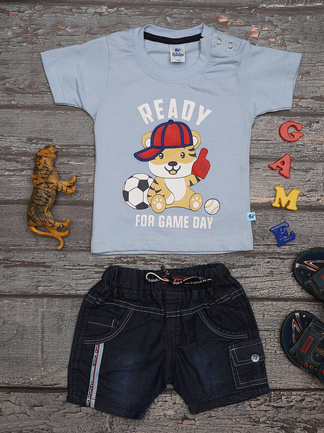 

V-Mart Unisex Kids Graphic Printed Pure Cotton T-shirt with Shorts, Blue