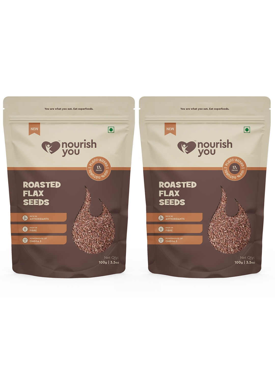 

Nourish You Pack of 2 Roasted Flax Seeds for eating- 100 gm, Brown