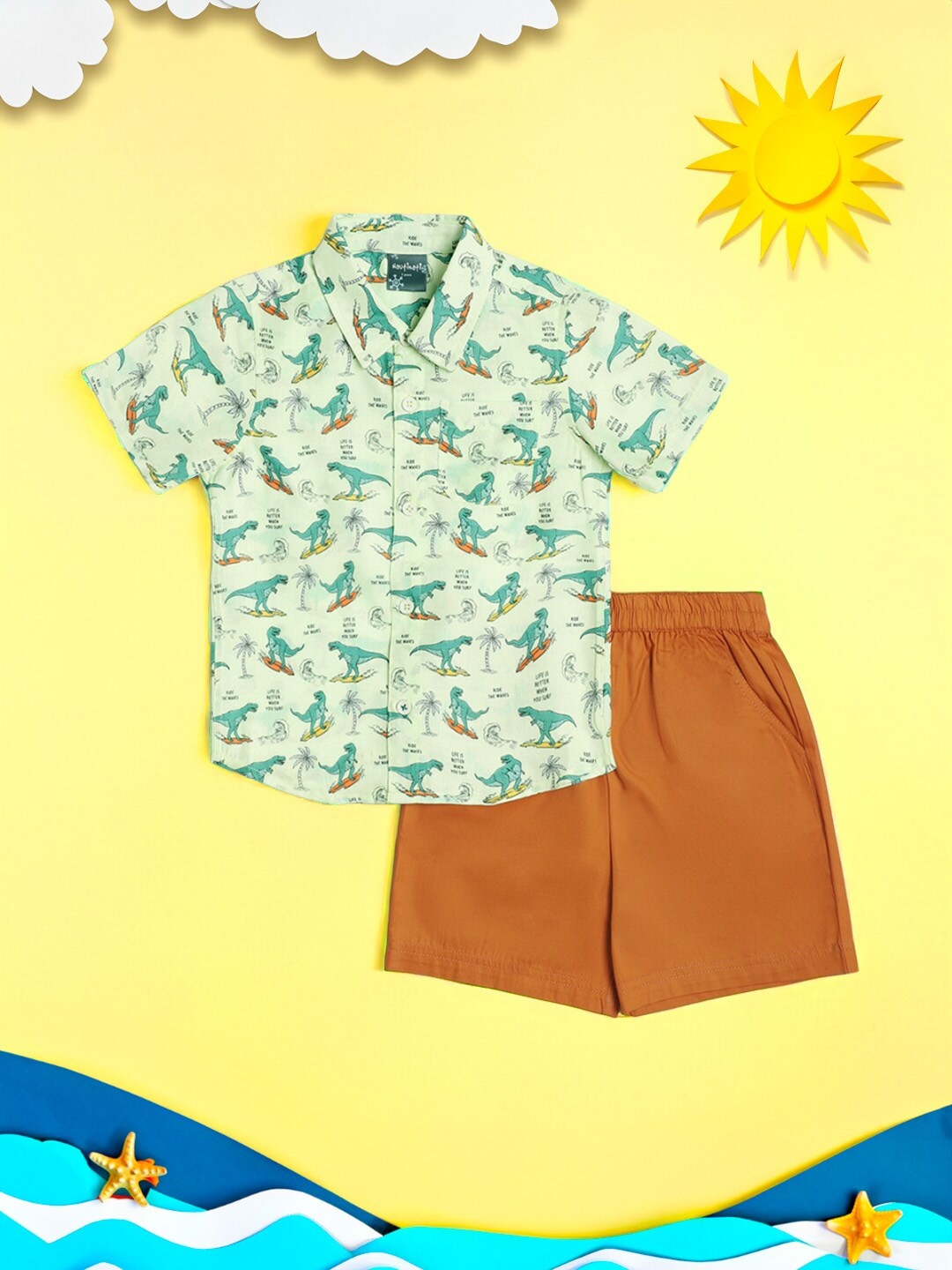 

Nauti Nati Boys Printed Shirt with Shorts, Green