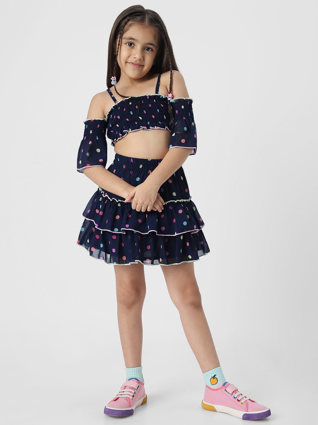 

Nauti Nati Girls Printed Top with Skirt, Navy blue