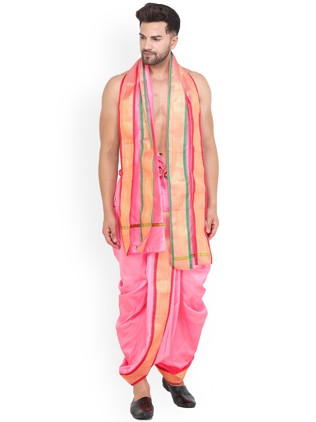 

Exotic India Men Ready to Wear Dhoti With Angavastram, Pink