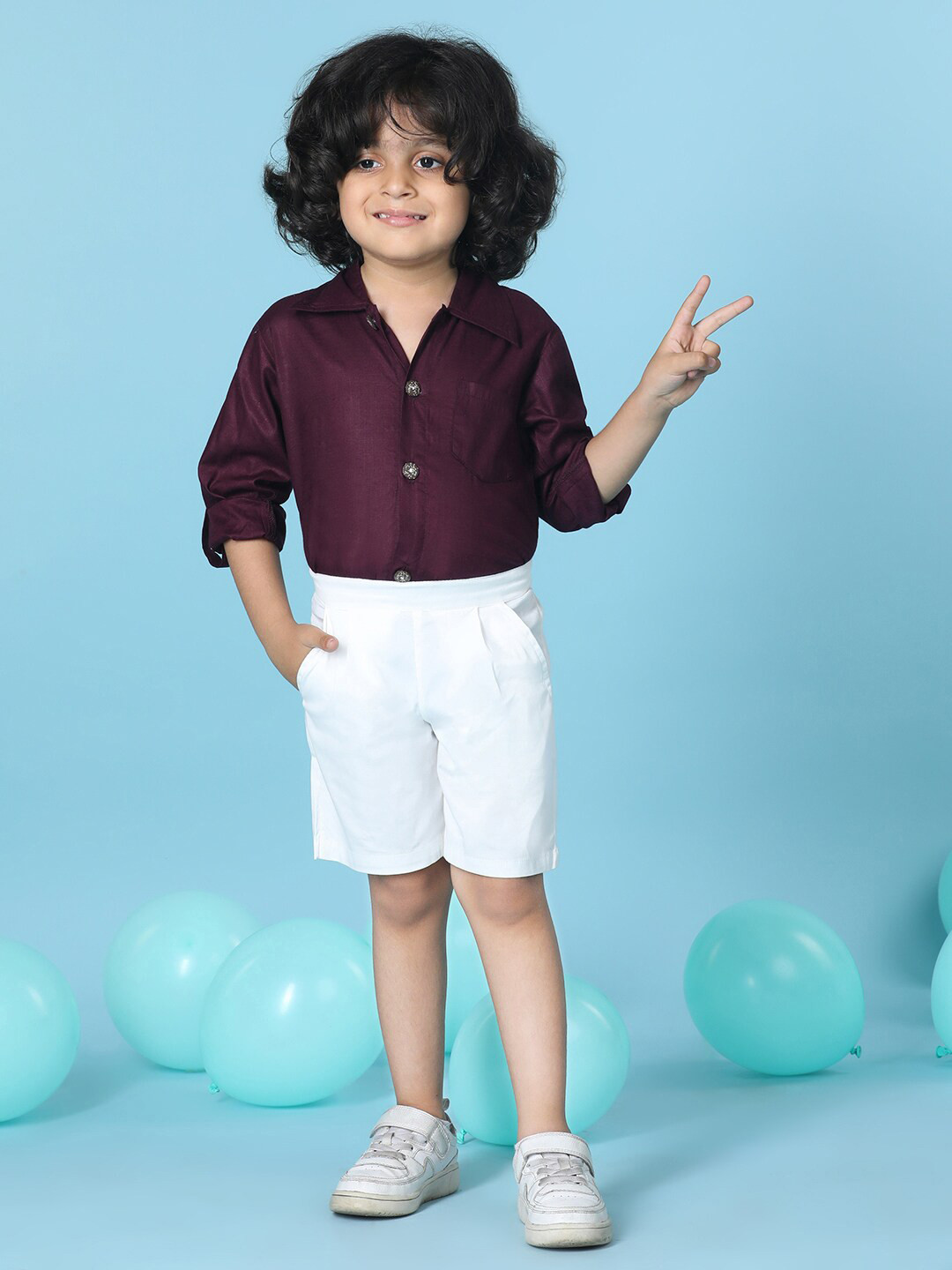 

Cutiekins Boys Long Sleeves Shirt With Shorts, Burgundy