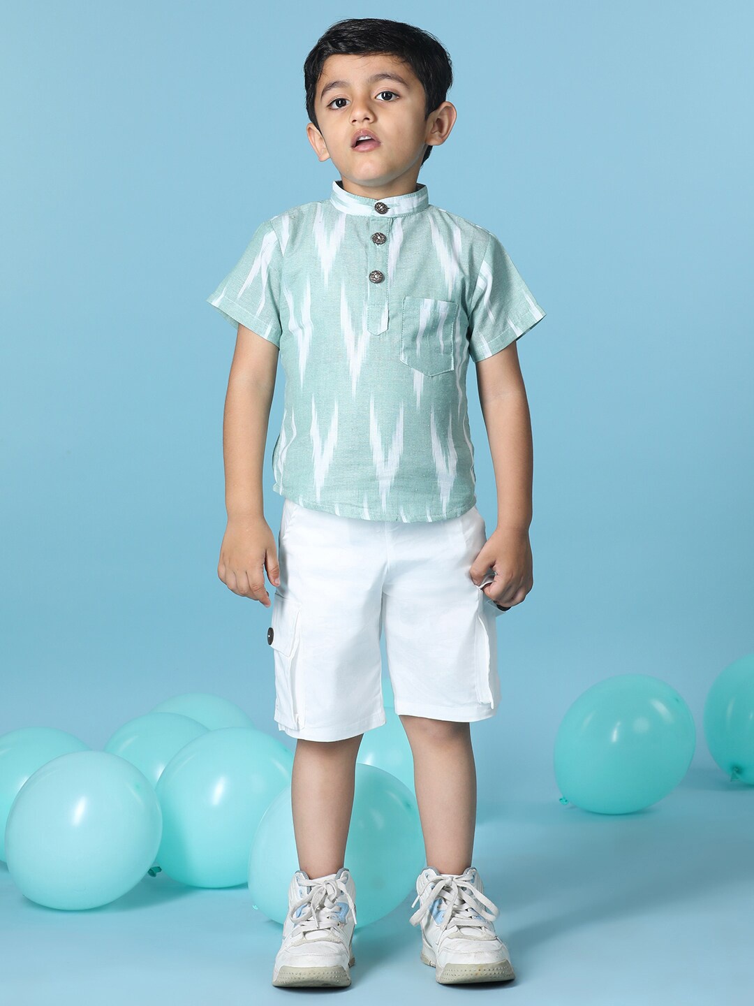 

Cutiekins Boys Printed Mandarin Collar T-shirt with Shorts, Green