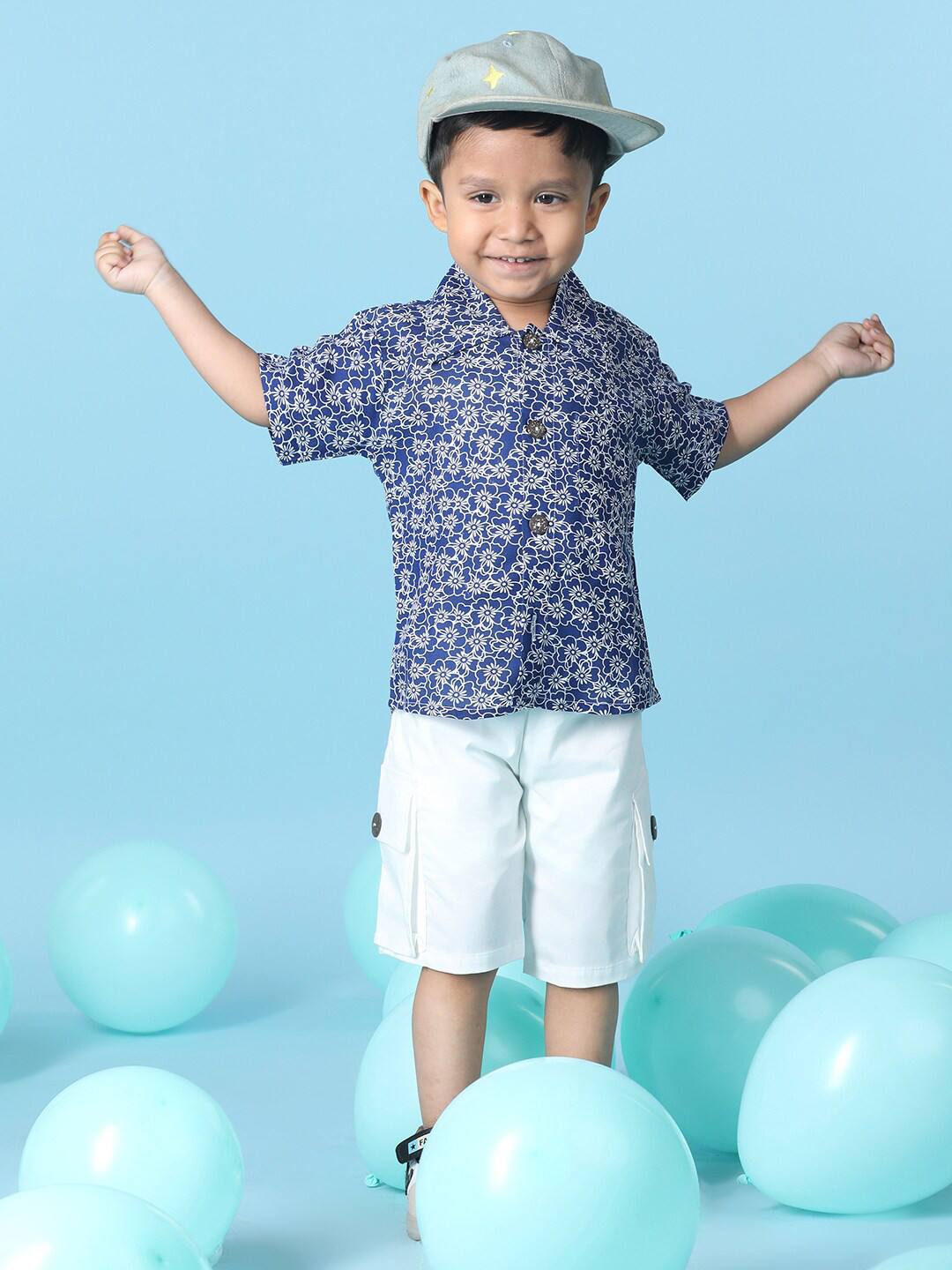 

Cutiekins Boys Printed Shirt with Shorts, Navy blue