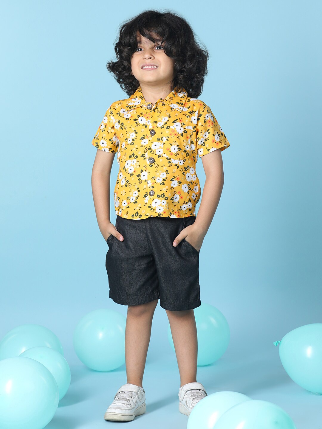 

Cutiekins Boys Printed Shirt With Shorts, Mustard