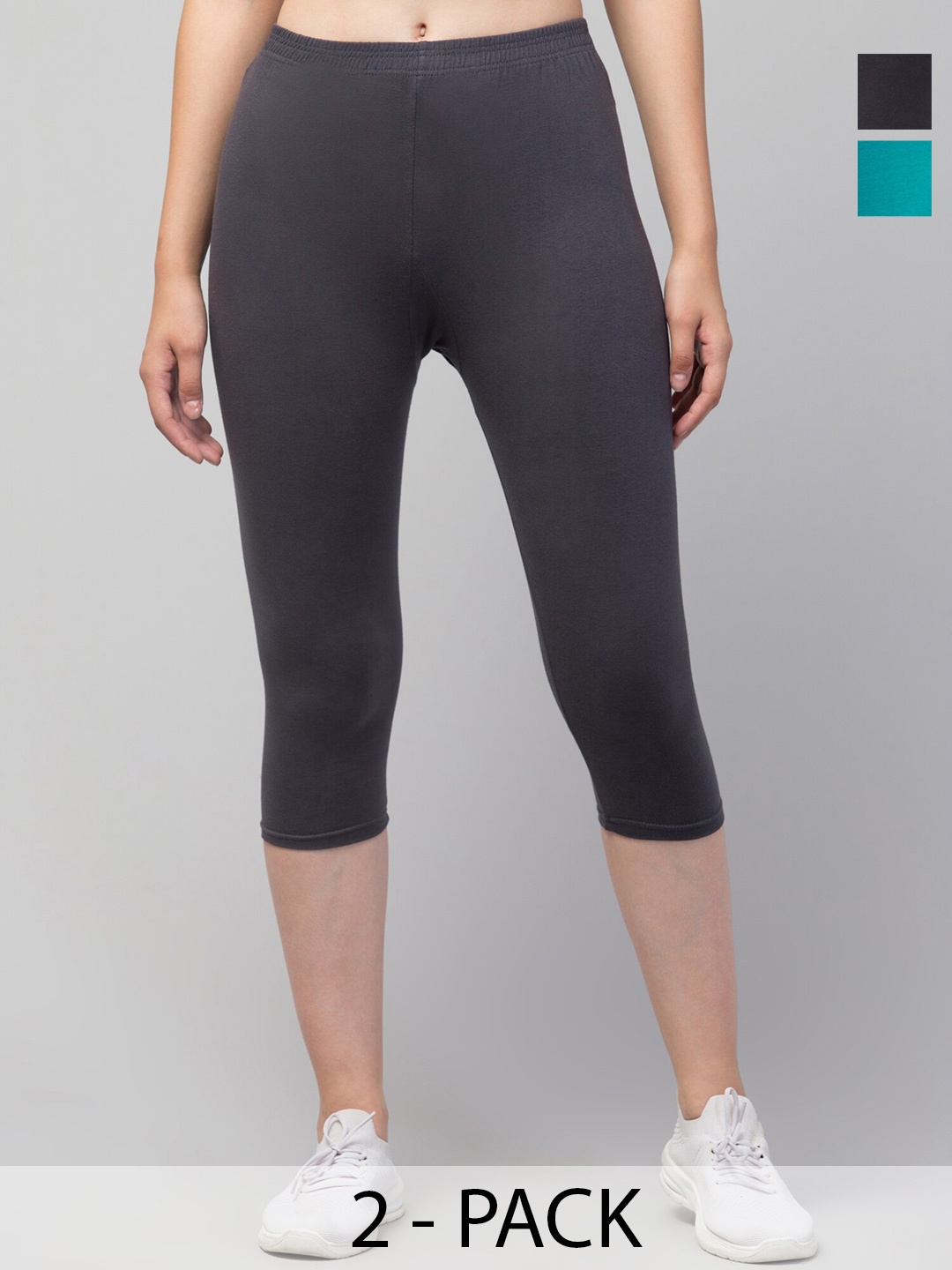 

A-Okay Women Pack Of 2 Skinny Fit Capris, Blue