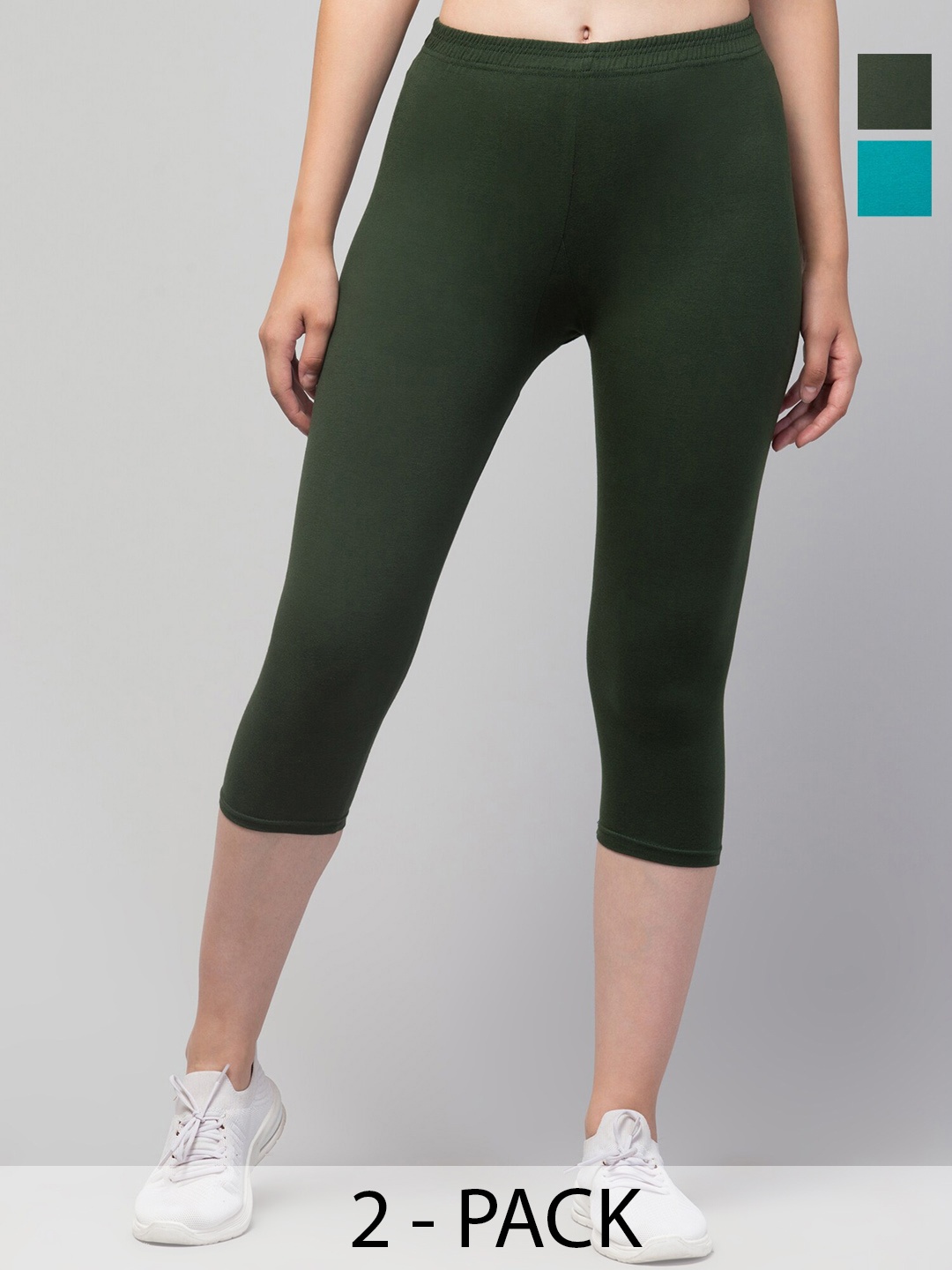 

A-Okay Pack of 2 Skinny Fit Capris, Green