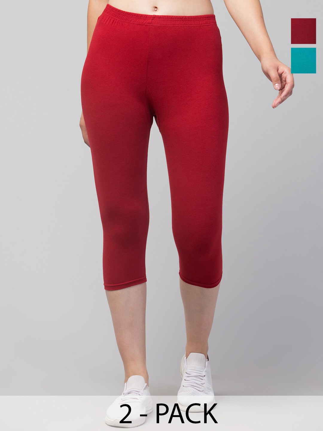 

A-Okay Pack of 2 Skinny Fit Capris, Red