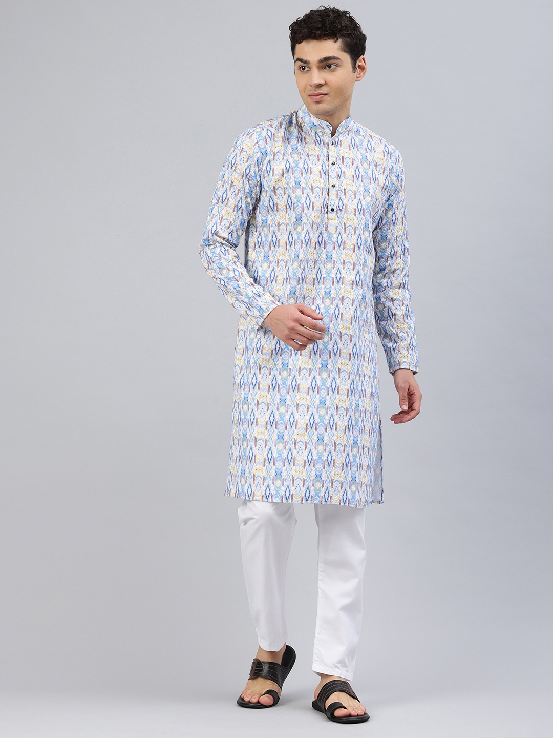 

Majestic Man Men Geometric Embroidered Thread Work Kurta, White