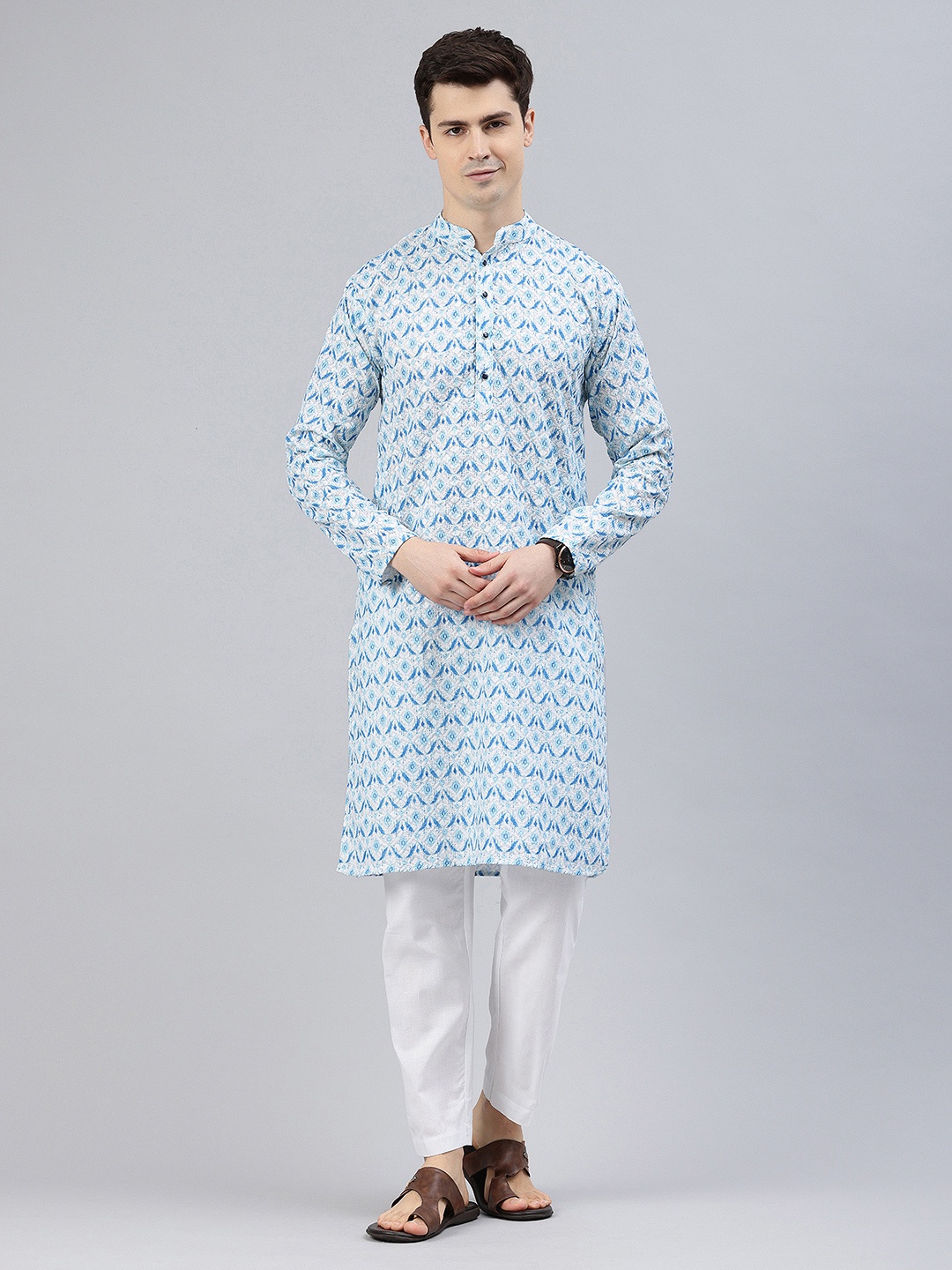 

Majestic Man Men Ethnic Motifs Embroidered Thread Work Kurta, Blue