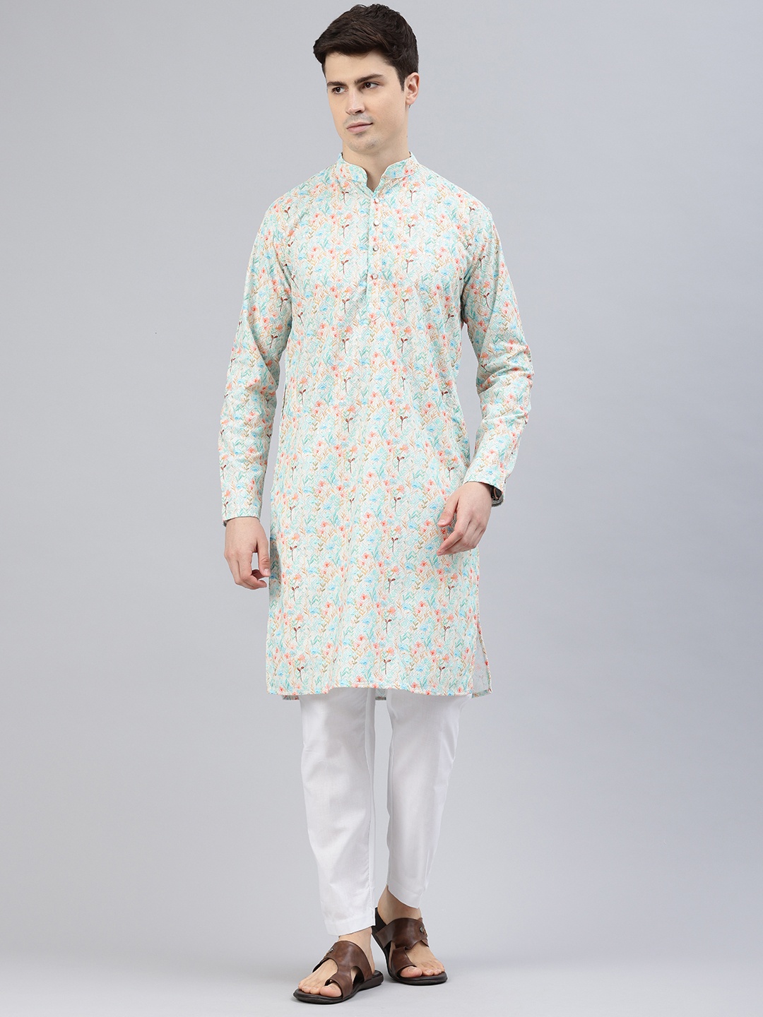 

Majestic Man Men Ethnic Motifs Embroidered Thread Work Kurta, Cream