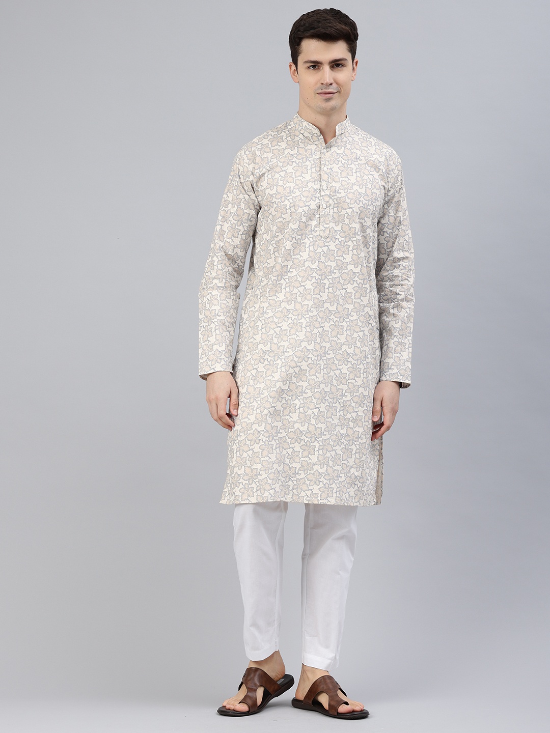 

Majestic Man Men Ethnic Motifs Printed Kurta, Cream