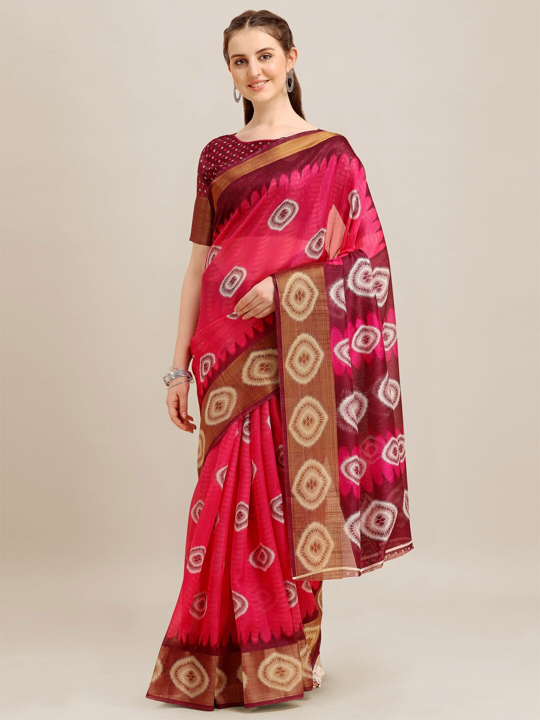 

KALINI Bandhani Zari Saree, Pink