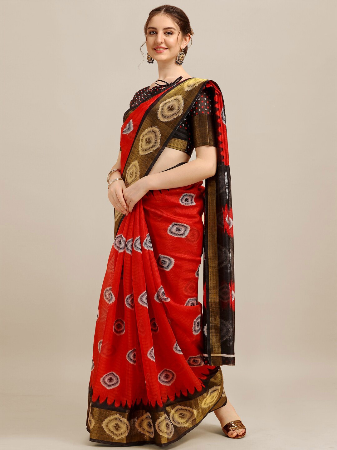 

KALINI Bandhani Zari Saree, Red