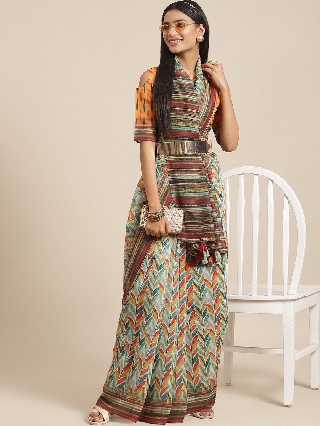 

KALINI Floral Printed Saree, Green